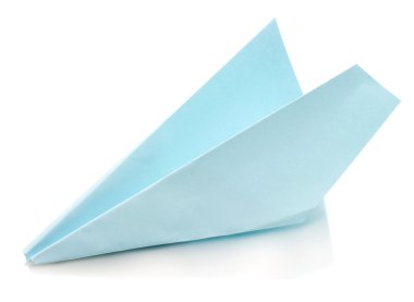 beyaz izole mavi kağıt origami uçak