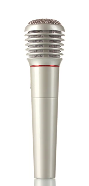 Skinnende grå jern mikrofon isoleret på hvid - Stock-foto