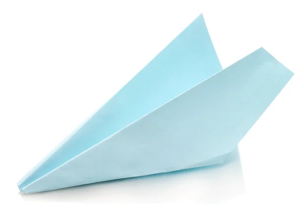 Самолет Оригами из голубой бумаги, изолированной на белом — стоковое фото