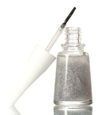 Silver nail polish with sparkles isolated on white clipart