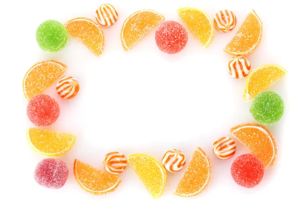 Frame of colorful jelly candies isolated on white — Stock Photo, Image
