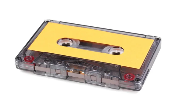 Cassetta audio con etichetta a colori isolata su bianco — Foto Stock