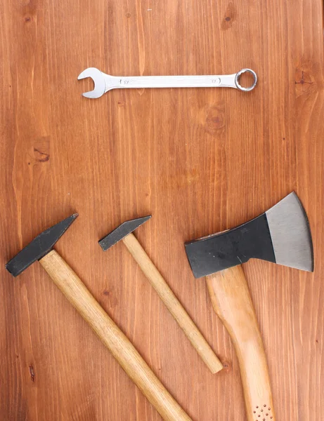 Zestaw instrumentów na drewniane tła — Zdjęcie stockowe