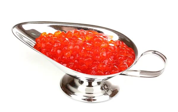 Red caviar in silver bowl isolated on white — Stock Photo, Image