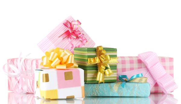 Beautiful bright gifts isolated on white — Stock Photo, Image