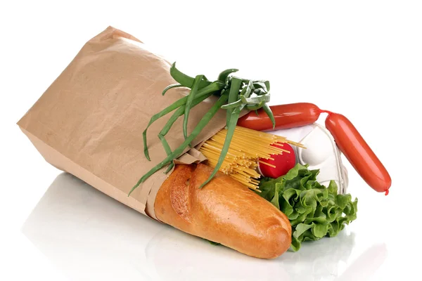Papieren zak met voedsel geïsoleerd op wit — Stockfoto