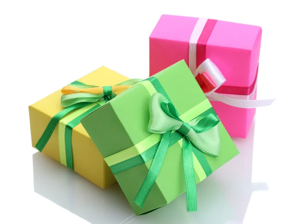 Three gifts with bows isolated on white — Stock Photo, Image
