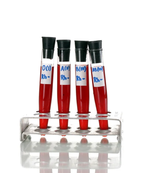 Tubos de ensaio com sangue isolado sobre branco — Fotografia de Stock