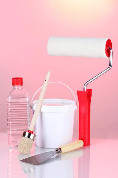 Materials for repair on red background — Stock Photo, Image