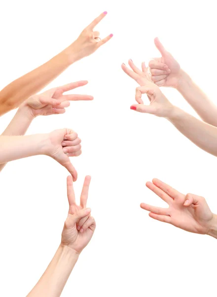 Grupo de jovens mãos isoladas em branco — Fotografia de Stock