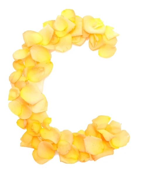 Orange rose petals forming letter C, isolated on white — Stock Photo, Image