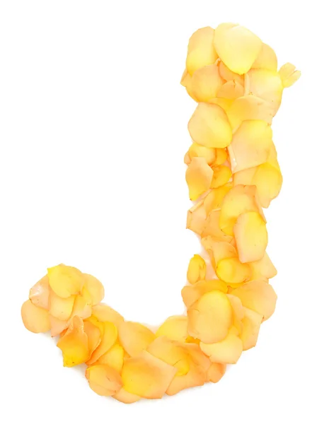 Pomarańczowe płatki róż, tworzące literę j, na białym tle — Zdjęcie stockowe