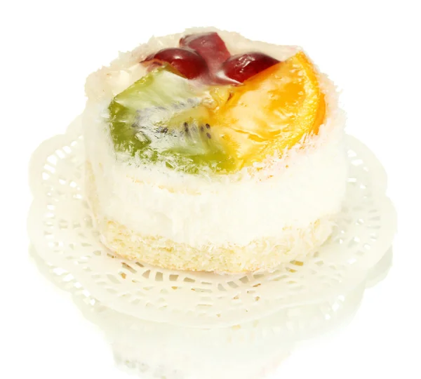 Sweet cake with fruits isolated on white — Stock Photo, Image