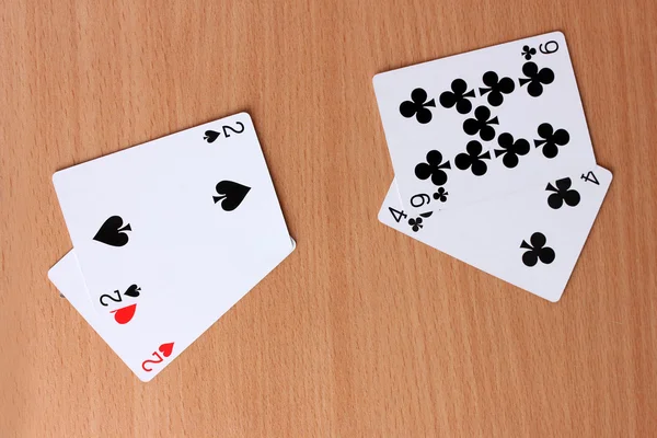 Cards on wooden background — Stock Photo, Image