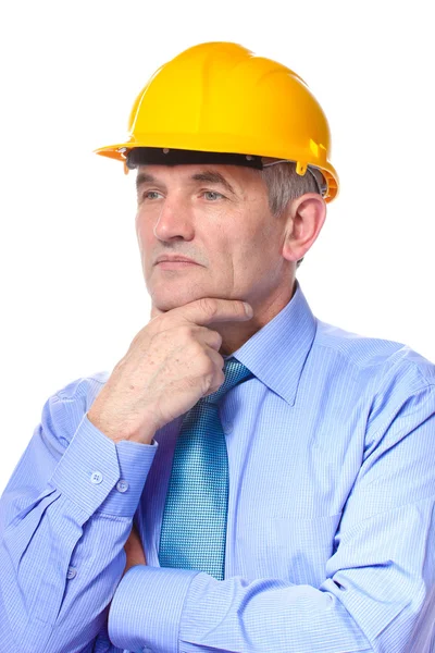 Man architect with helmet isolated on white — Stock Photo, Image