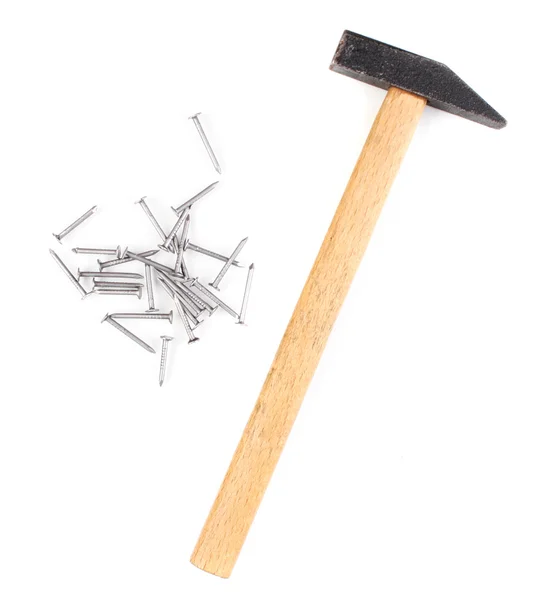 Hamer en metaal nails geïsoleerd op wit — Stockfoto