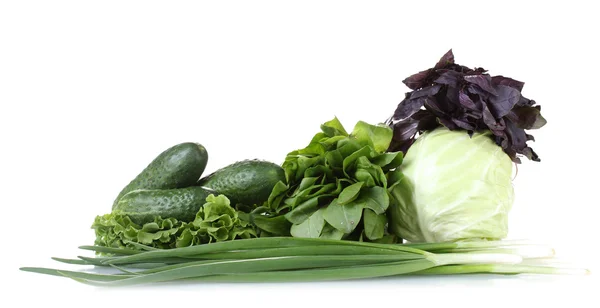The composition of the various herbs and vegetables isolsted on white — Stock Photo, Image