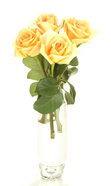 Schöner Strauß Rosen in transparenter Vase isoliert auf weiß — Stockfoto