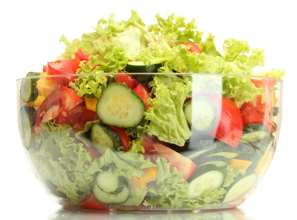 Friss növényi saláta elszigetelt fehér átlátszó tál — Stock Fotó