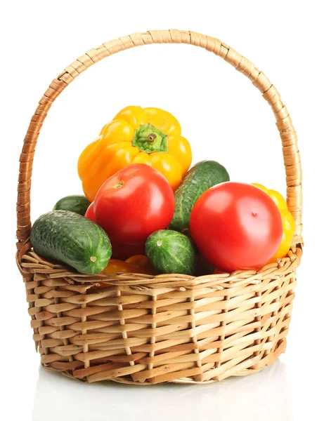 Fresh vegetables in basket isolated on white — Stock Photo, Image