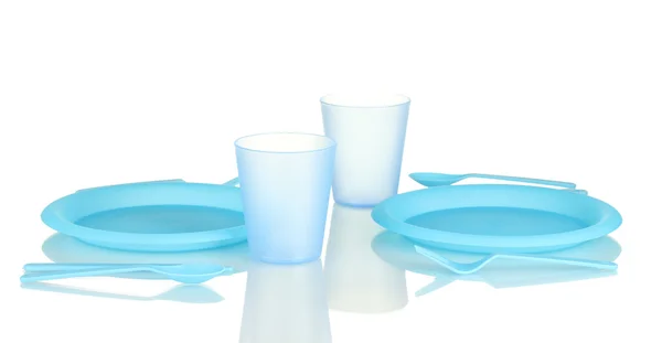 Vaisselle jetable en plastique brillant isolé sur fond blanc — Photo