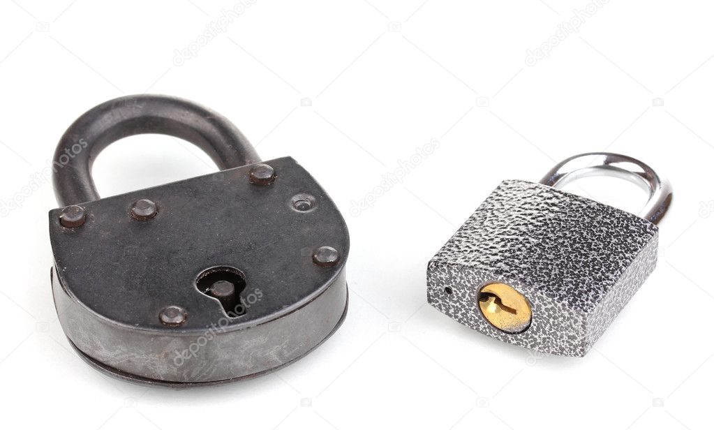 Two different padlocks isolated on white