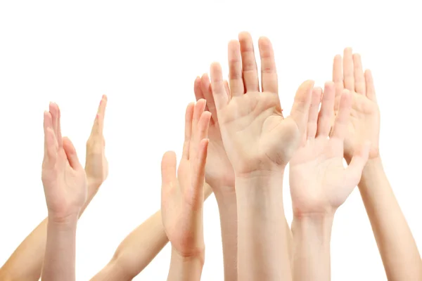 Grupo de jóvenes 's manos aisladas en blanco — Foto de Stock
