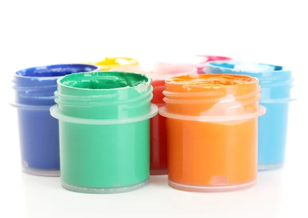 Frascos com guache multicolorido isolado no fundo branco — Fotografia de Stock