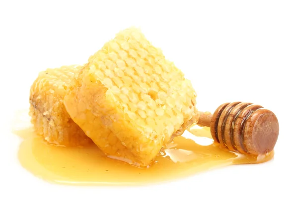 Panales dorados con miel aislada en blanco —  Fotos de Stock