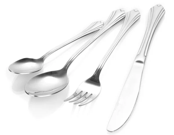 Fork, spoon and knife isolated on white — Stock Photo, Image