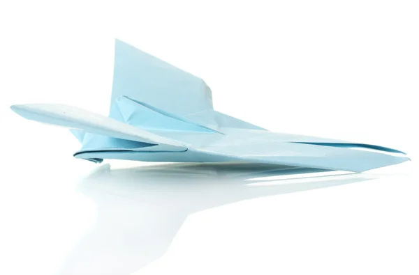 Origami mariposa fuera del papel azul aislado en blanco — Foto de Stock