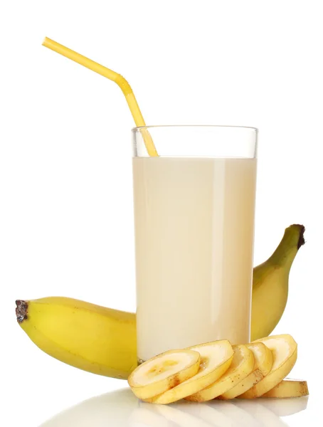 Bananensaft mit Bananen isoliert auf weiß — Stockfoto
