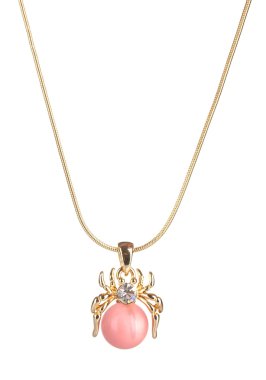 Pendant in form of spider with pink pearl isolated on white clipart