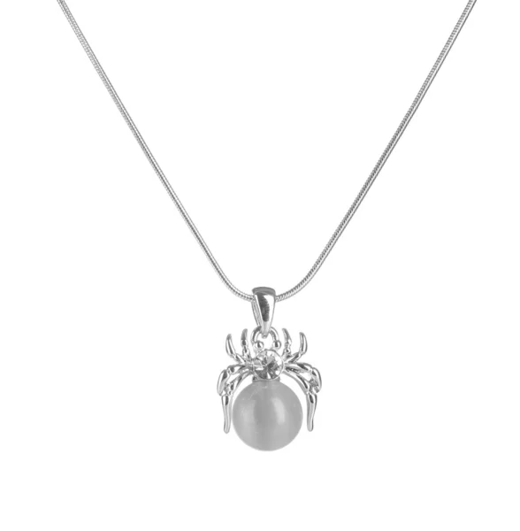 Pendant in form of spider with pearl isolated on white — Stock Photo, Image