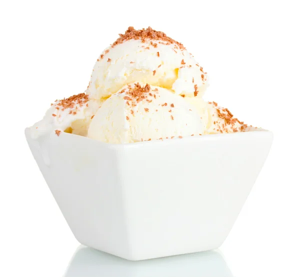 흰색 절연 그릇에 초콜릿 맛 있는 바닐라 아이스크림 — 스톡 사진