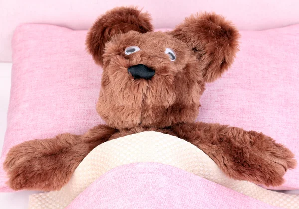 ベッドの中で病気の熊 — ストック写真