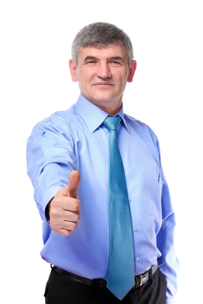 Businessman giving thumb up isolated on white — Stock Photo, Image