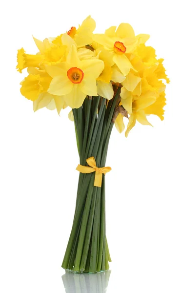 Bellissimo bouquet di narcisi gialli isolati su bianco — Foto Stock