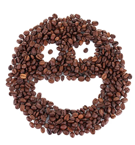 Glimlach van koffiebonen geïsoleerd op wit — Stockfoto