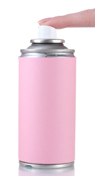 Pulverización de una lata de aerosol aislada en blanco — Foto de Stock