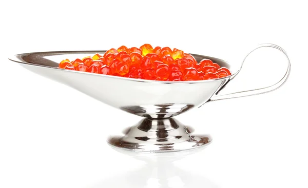 Roter Kaviar in Silberschale isoliert auf Weiß — Stockfoto