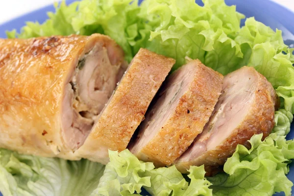 stock image Tasty meat cutlet with garnish on plate close-up