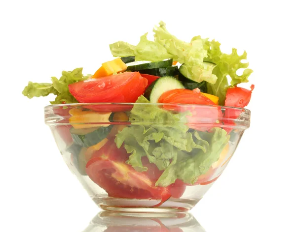 Fresh vegetable salad in transparent bowl isolated on white Stock Image