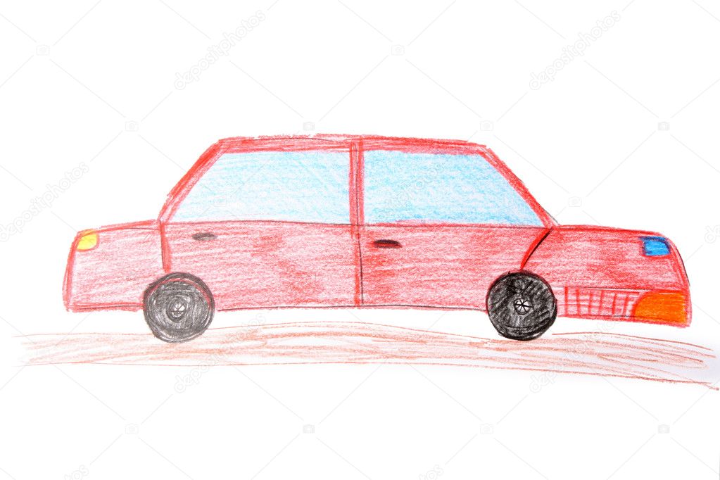 Children's drawing of red car