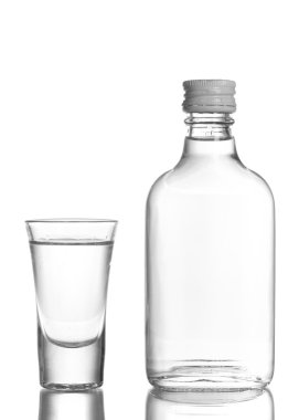 Bottle of vodka and wineglass isolated on white clipart