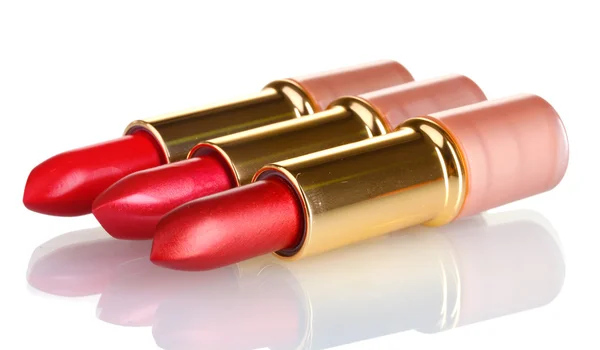 Piękne czerwone szminki na białym tle — Zdjęcie stockowe