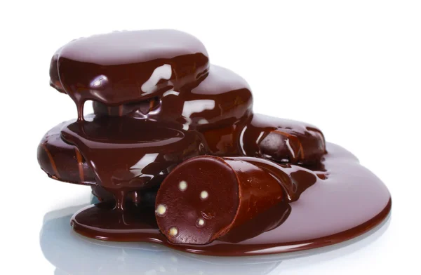 Сhocolate cookies poured chocolate isolated on white — Stock Photo, Image