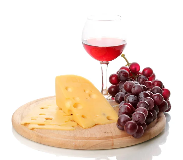 Wine in wineglass and cheese isolated on white — Stock Photo, Image