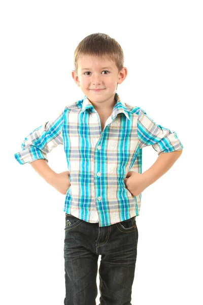 Portret van kleine jongen geïsoleerd op wit — Stockfoto