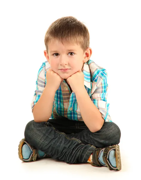 Divertido niño con auriculares aislados en blanco —  Fotos de Stock